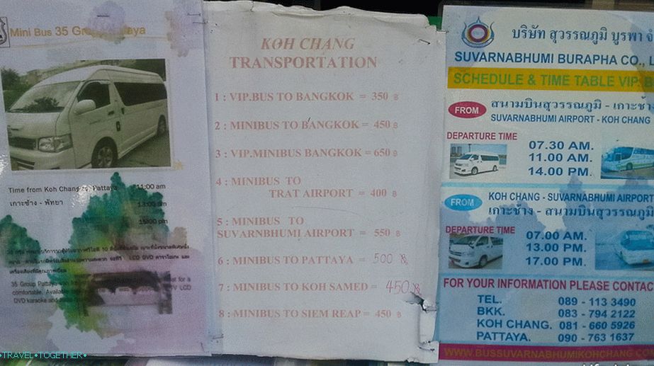 Raspored za autobuse i minibuseve u putničkoj agenciji u Ko Čangu