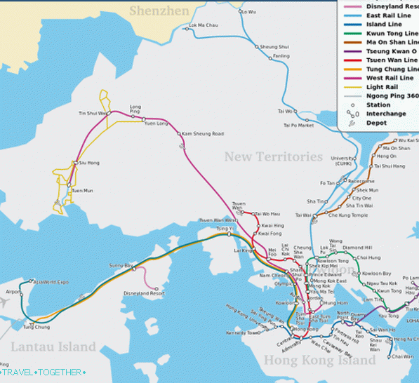 Mapa podzemne željeznice u Hong Kongu