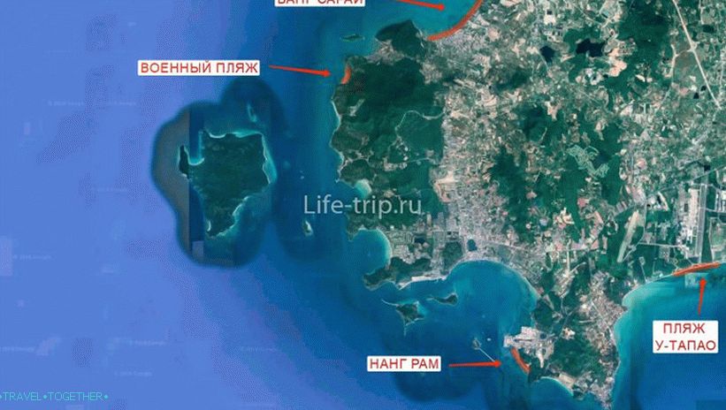 Karta plaža Pattaya (jug)