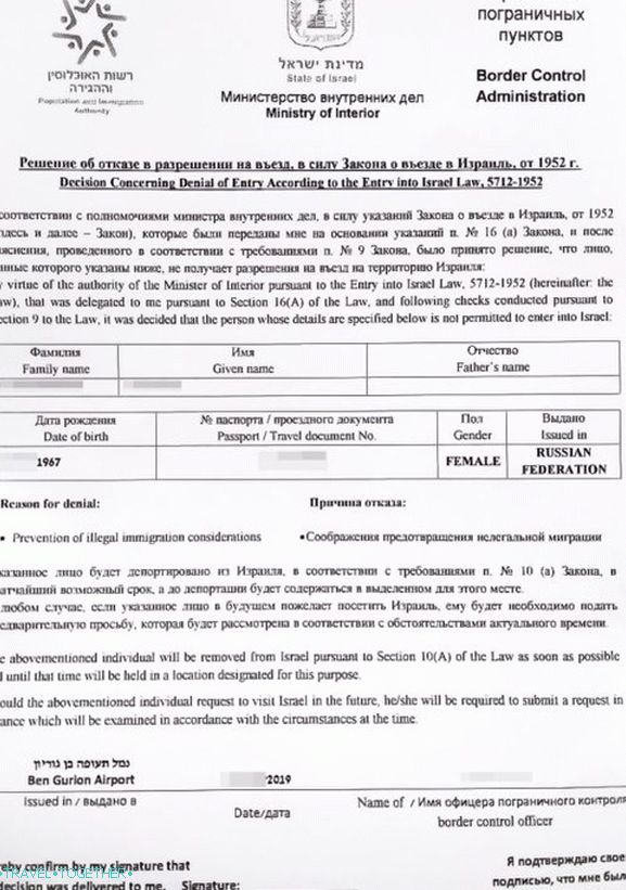 Zabrana ulaska i deportacije iz Izraela